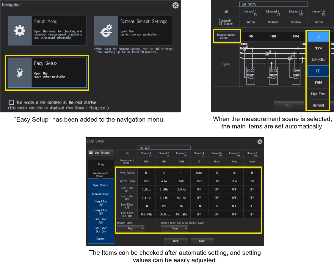 Easy setup menu