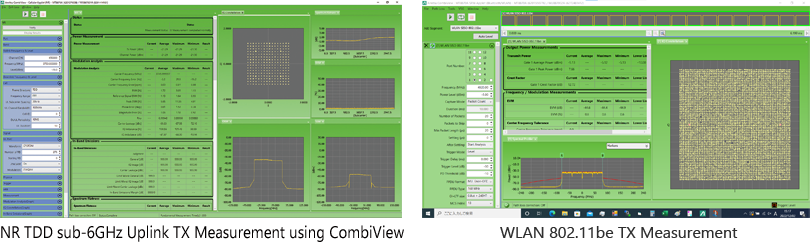 NR TDD sub6GHz Uplink TX Measurement using CombiView, WLAN 11ax TX Measurement using CombiView